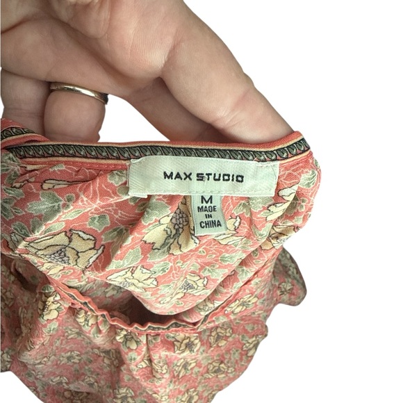 Max Studio Floral Ruffle Sleeve Blouse Pink Boho Bubble Hem Top Size Medium - Picture 8 of 8